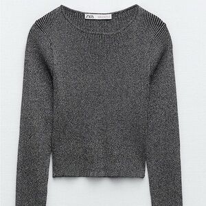 Zara Silver Fitted Crop Top & Skirt